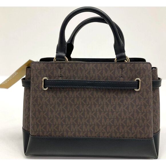 NWT FS Michael Kors Brown Signature Print Small Crossbody Pebble Leather Handbag - Picture 2 of 4